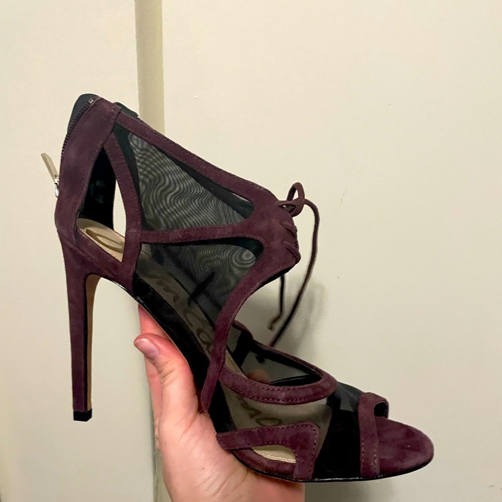 SAM EDELMAN dark violet suede and leather pumps